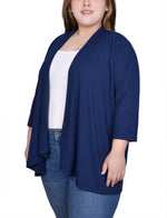 Plus Size 3/4 Sleeve Solid Cardigan