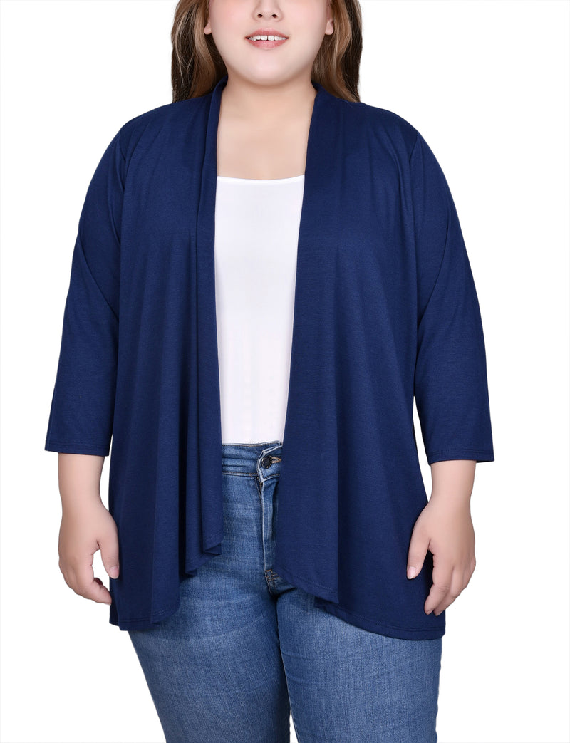 Plus Size 3/4 Sleeve Solid Cardigan