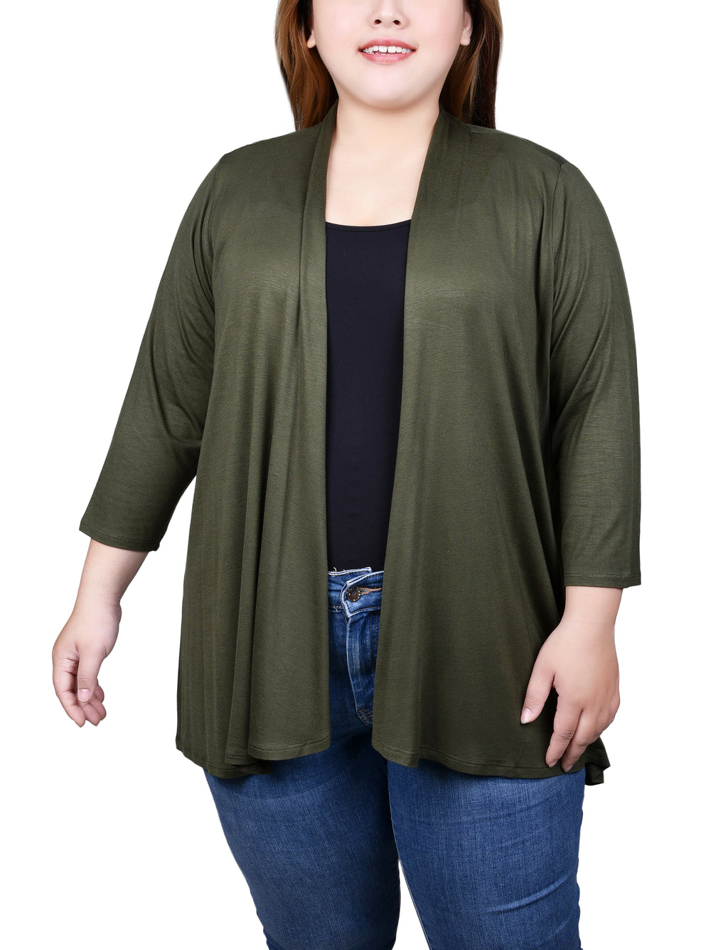 Plus Size 3 4 Sleeve Solid Cardigan NY COLLECTION