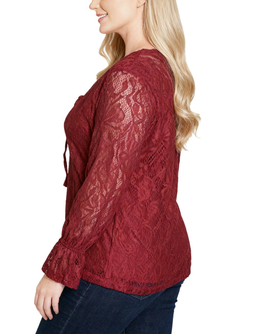 Plus Size Long Bell Sleeve Lace Blouse