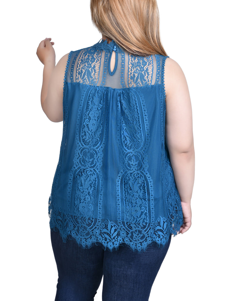 Plus Size Sleeveless Mock Neck Lace Top