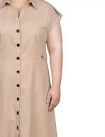 Plus Size Short Sleeve Button Front Linen Dress