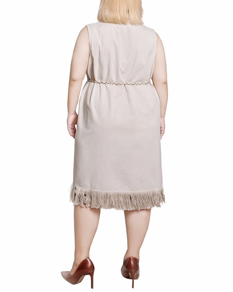 Plus Size Sleeveless Fringed Hem Dress