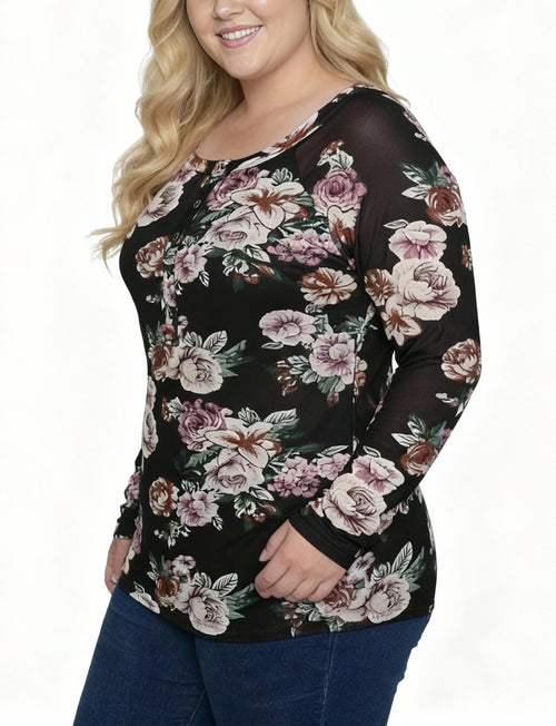 Plus Long Raglan Sleeve Mesh Top