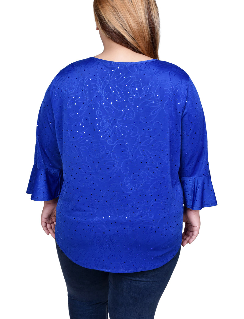 Plus Size 3/4 Bell Sleeve Top With Hardware