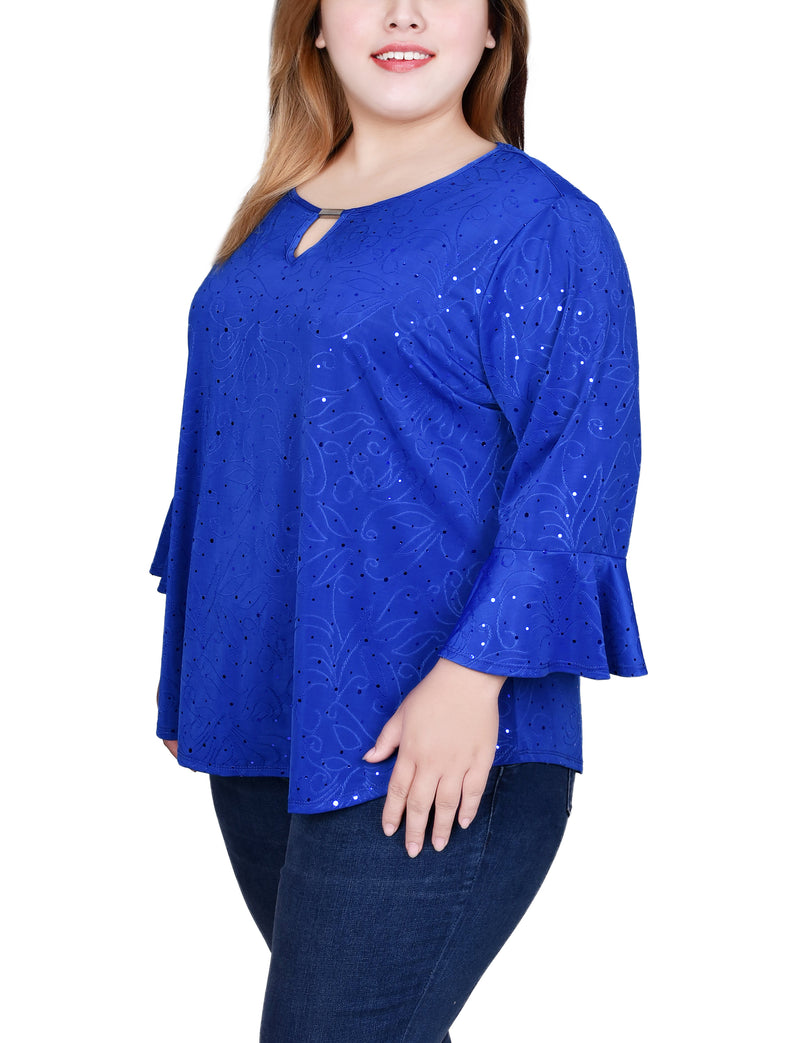 Plus Size 3/4 Bell Sleeve Top With Hardware