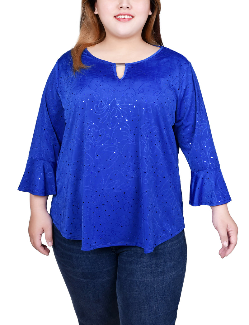 Plus Size 3/4 Bell Sleeve Top With Hardware