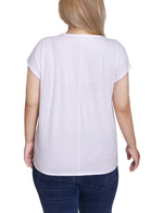 Plus Size Embroidered Yoke Extended Sleeve Top