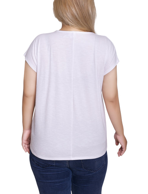 Plus Size Embroidered Yoke Extended Sleeve Top