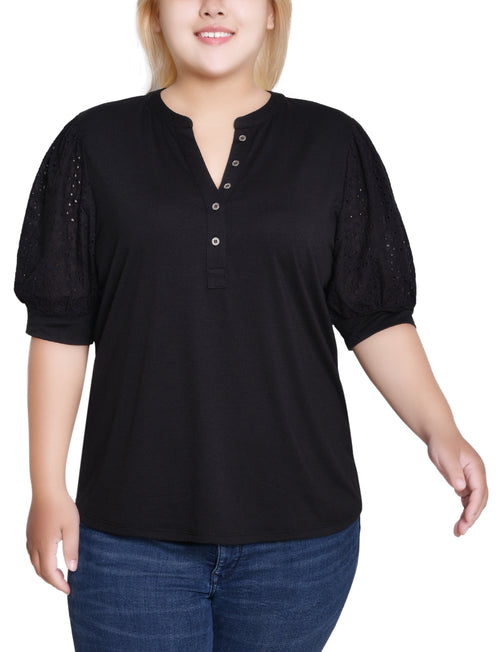 Plus Size Puff Elbow Sleeve Top