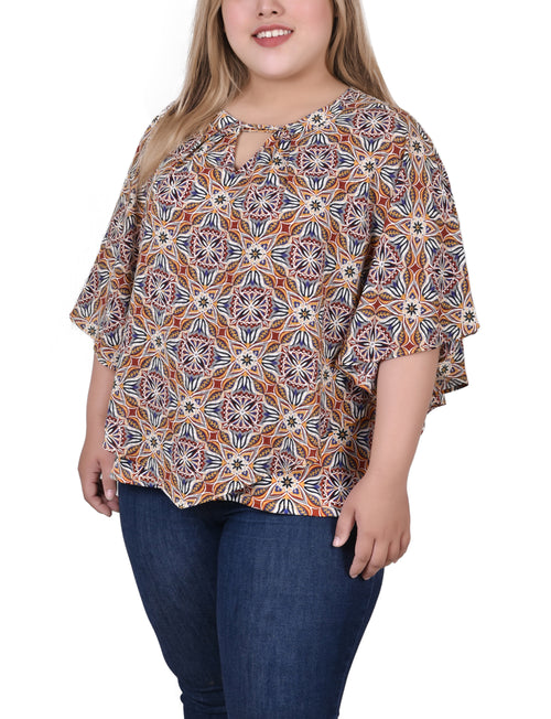 Plus Size Elbow Sleeve Poncho Top