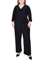Plus Size 3/4 Sleeve Belted Jumpsuit