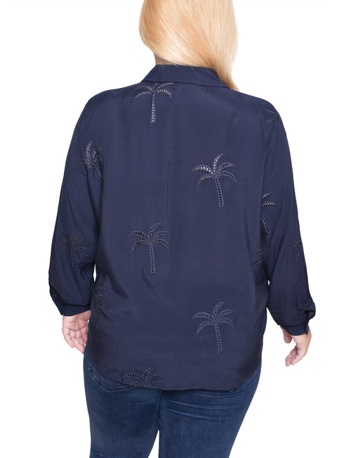 Plus Size Long Sleeve Palm Tree Blouse