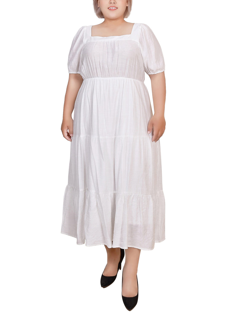 Plus Size Short Sleeve Tiered Midi Dress