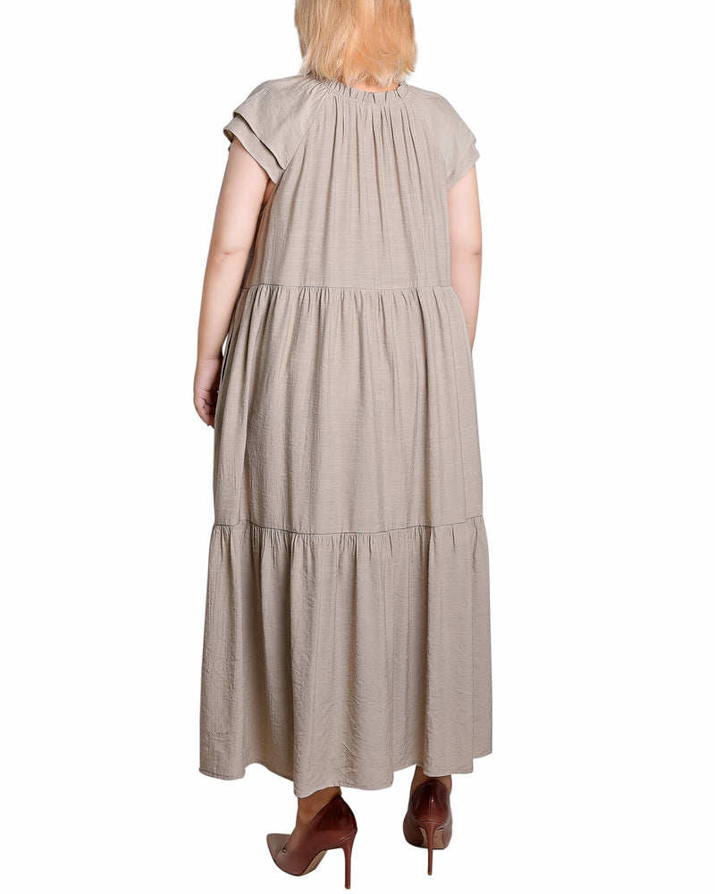 Plus Size Short Sleeve Slubbed Midi Dress