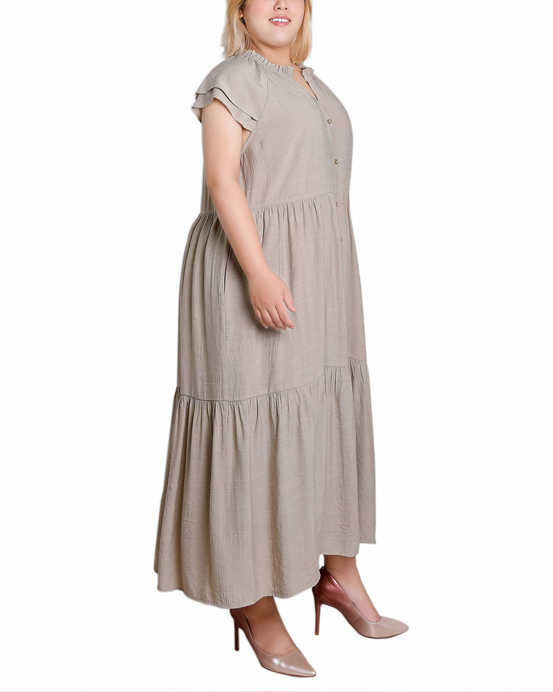 Plus Size Short Sleeve Slubbed Midi Dress