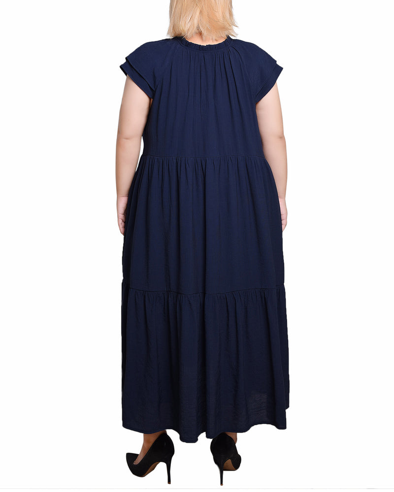 Plus Size Short Sleeve Slubbed Midi Dress