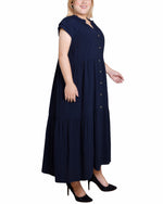 Plus Size Short Sleeve Slubbed Midi Dress