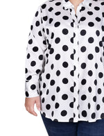 Plus Size Long Sleeve Dotted Satin Blouse