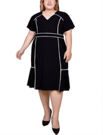 Plus Size Short Sleeve Piped Detail Dress
