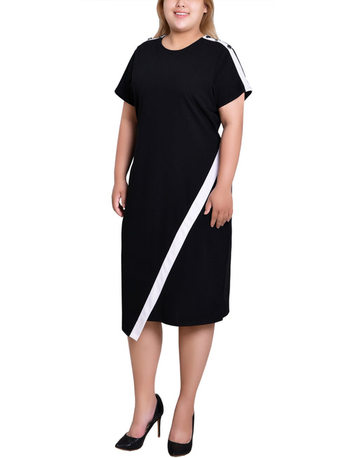 Plus Size Short Sleeve Assymetrical Hem Dress