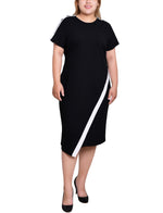 Plus Size Short Sleeve Assymetrical Hem Dress