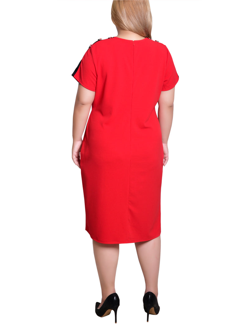 Plus Size Short Sleeve Assymetrical Hem Dress