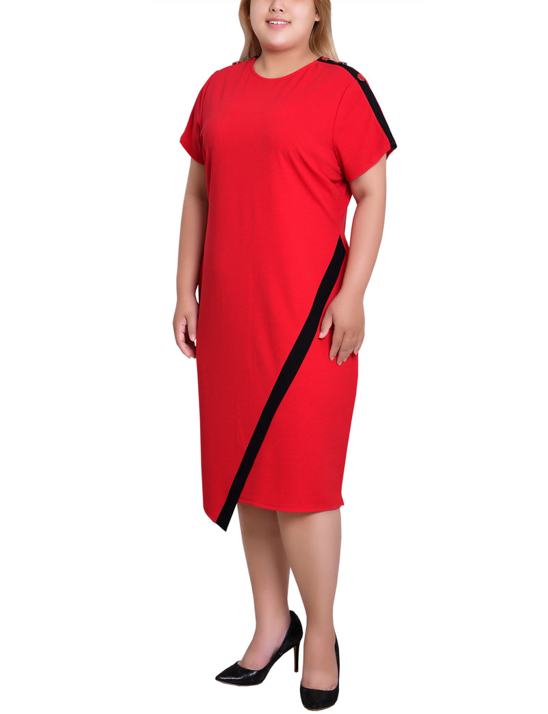 Plus Size Short Sleeve Assymetrical Hem Dress