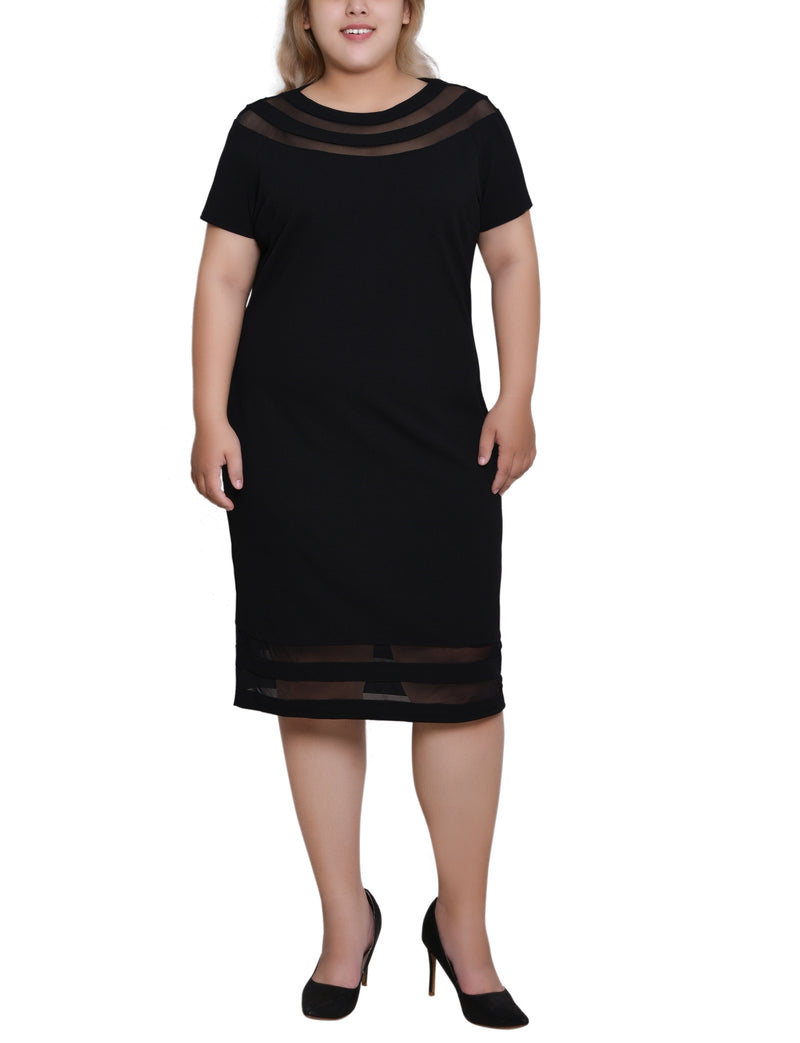 Plus Size Short Sleeve Dress With Mesh Insets