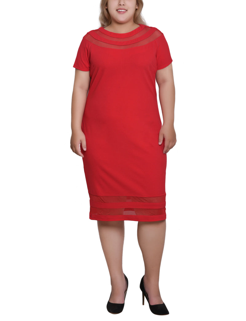 Plus Size Short Sleeve Dress With Mesh Insets