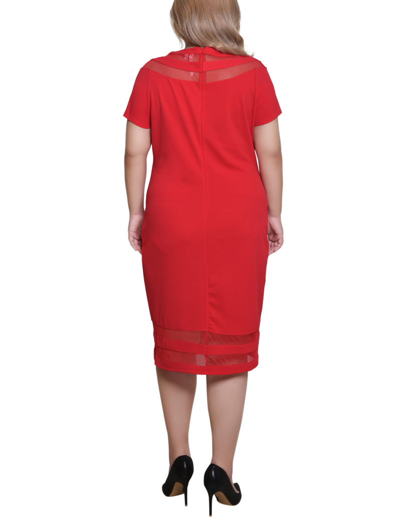 Plus Size Short Sleeve Dress With Mesh Insets