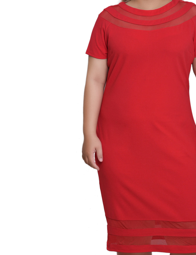 Plus Size Short Sleeve Dress With Mesh Insets