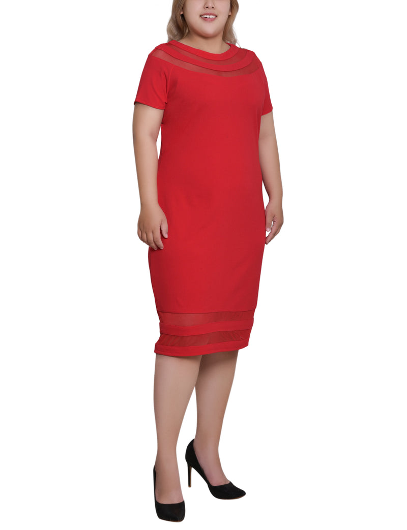 Plus Size Short Sleeve Dress With Mesh Insets