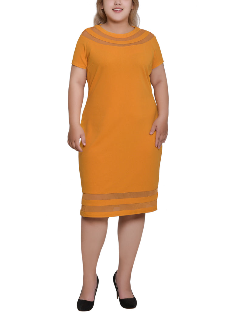 Plus Size Short Sleeve Dress With Mesh Insets