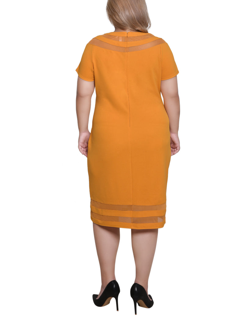 Plus Size Short Sleeve Dress With Mesh Insets