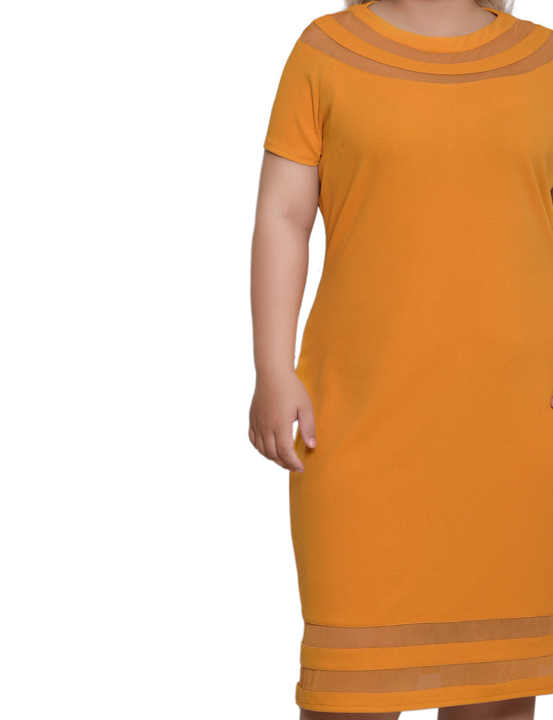 Plus Size Short Sleeve Dress With Mesh Insets