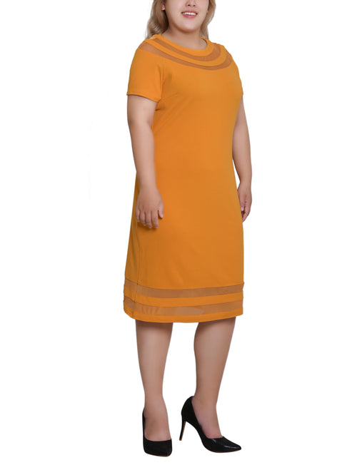 Plus Size Short Sleeve Dress With Mesh Insets