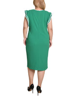 Plus Size Ruffle Sleeve Dress With Contrast Tipping