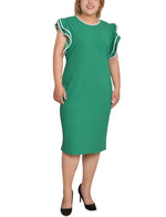 Plus Size Ruffle Sleeve Dress With Contrast Tipping