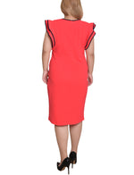 Plus Size Ruffle Sleeve Dress With Contrast Tipping