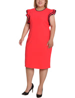Plus Size Ruffle Sleeve Dress With Contrast Tipping
