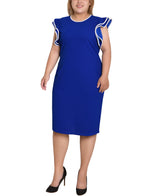 Plus Size Ruffle Sleeve Dress With Contrast Tipping