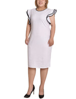 Plus Size Ruffle Sleeve Dress With Contrast Tipping
