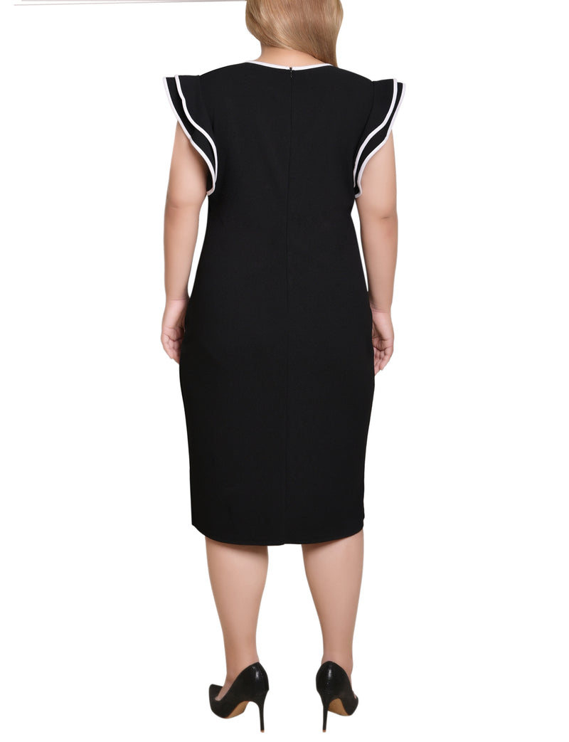 Plus Size Ruffle Sleeve Dress With Contrast Tipping