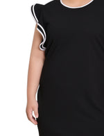 Plus Size Ruffle Sleeve Dress With Contrast Tipping