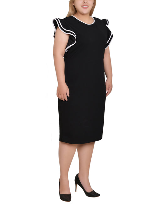 Plus Size Ruffle Sleeve Dress With Contrast Tipping