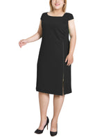 Plus Size Cap Sleeve Exposed Zipper Dress