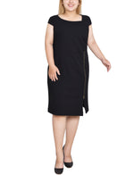 Plus Size Cap Sleeve Exposed Zipper Dress