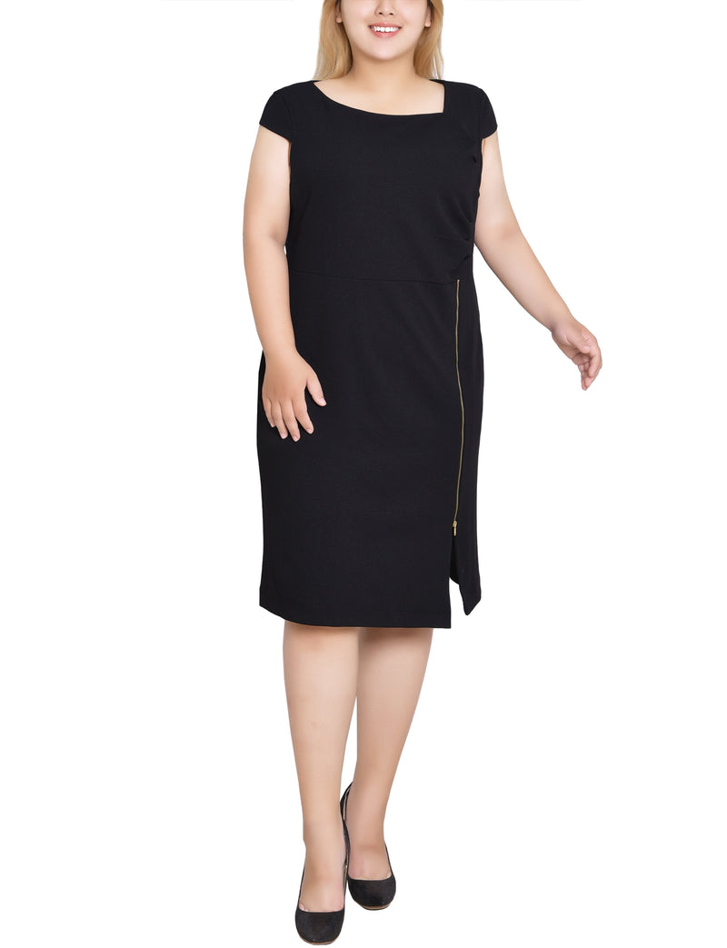 Plus Size Cap Sleeve Exposed Zipper Dress