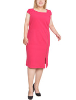 Plus Size Cap Sleeve Exposed Zipper Dress